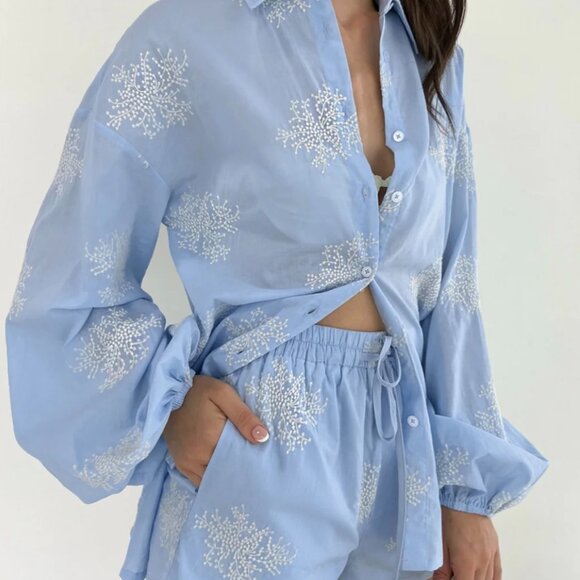 Commense Embroidery Casual Shorts Set - Picture 1 of 6